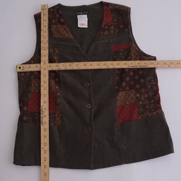 Vintage Lana Lee Canada Olive Green Paisley Patchwork Button Up Vest 16 L - Picture 4 of 9